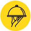 Icon of a hand holding a covered serving platter.