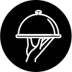 Icon of a hand holding a covered serving platter.